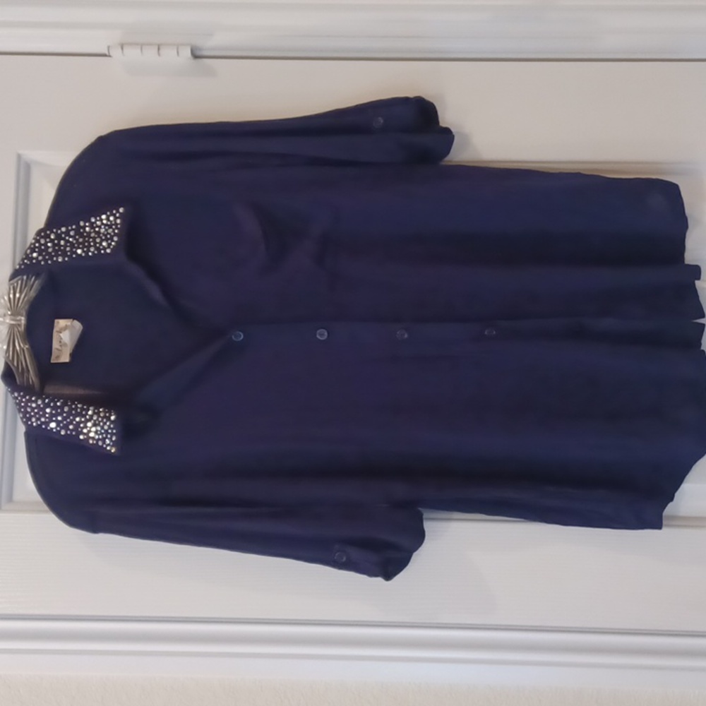 *Dark Blue Rhinestone Button Top LRG